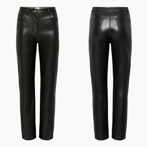 ARITZIA Wilfred The Melina Pant Black High Rise Straight Leg Faux Vegan Leather - Picture 2 of 16